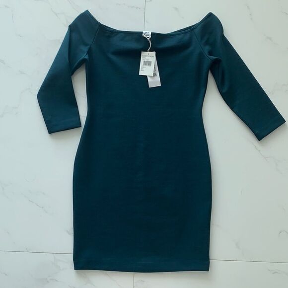 NWT BODYCON OFF SHOULDER DARK TEAL DRESS - Picture 2 of 6
